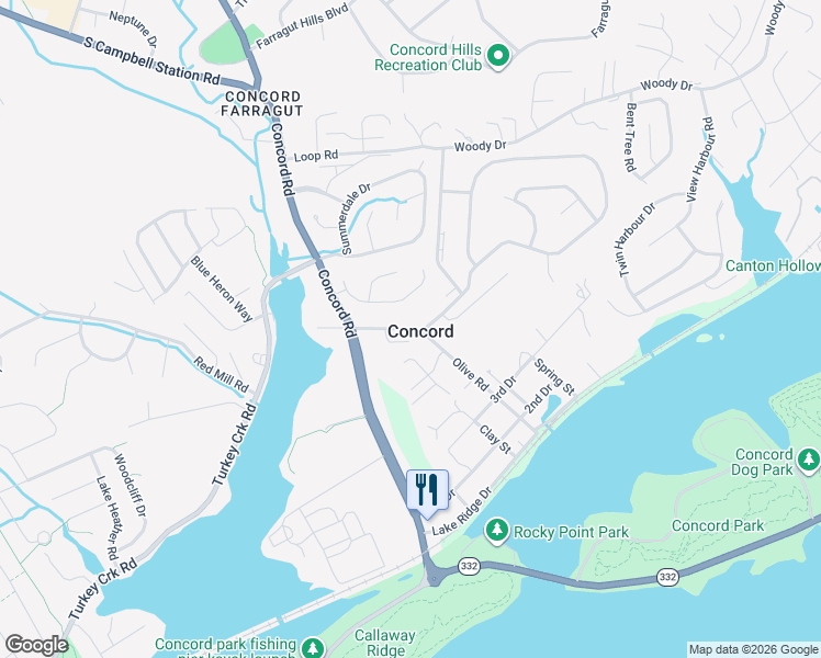 map of restaurants, bars, coffee shops, grocery stores, and more near 804 Loop Road in Knoxville