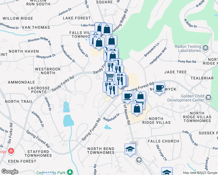 map of restaurants, bars, coffee shops, grocery stores, and more near Unnamed Road in Raleigh