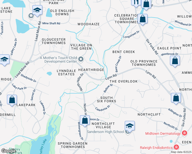 map of restaurants, bars, coffee shops, grocery stores, and more near 916 Hearthridge Court in Raleigh