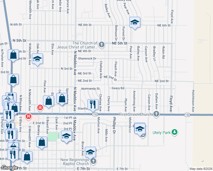 map of restaurants, bars, coffee shops, grocery stores, and more near 100-208 Chelsea Avenue in Dumas