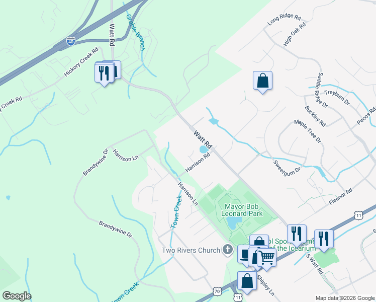 map of restaurants, bars, coffee shops, grocery stores, and more near 13117 Harrison Road in Knoxville