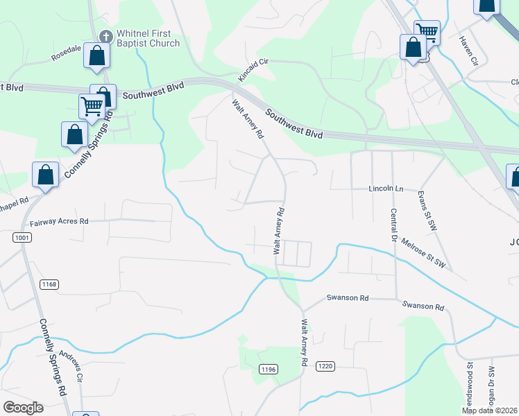 map of restaurants, bars, coffee shops, grocery stores, and more near 2011 Hampton Heights Street in Lenoir