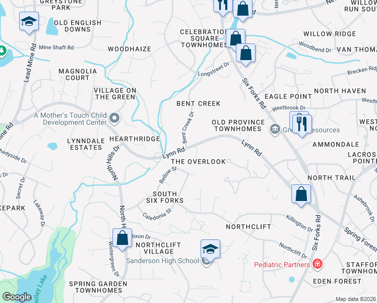 map of restaurants, bars, coffee shops, grocery stores, and more near 737 Benchmark Drive in Raleigh