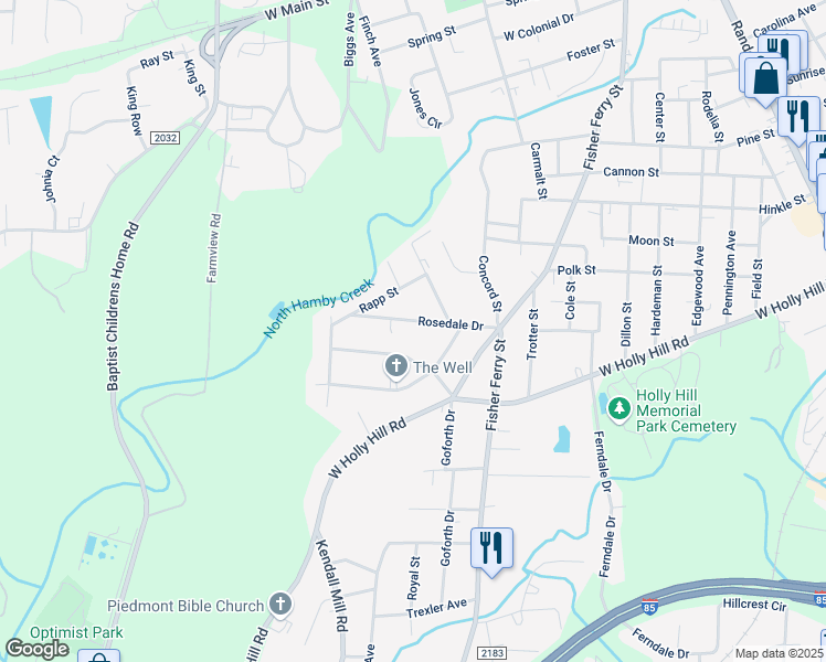 map of restaurants, bars, coffee shops, grocery stores, and more near 714 Rosedale Drive in Thomasville