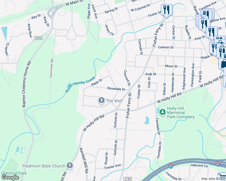 map of restaurants, bars, coffee shops, grocery stores, and more near 701 Rosedale Drive in Thomasville