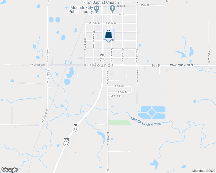 map of restaurants, bars, coffee shops, grocery stores, and more near 101 East 5th Place in Mounds