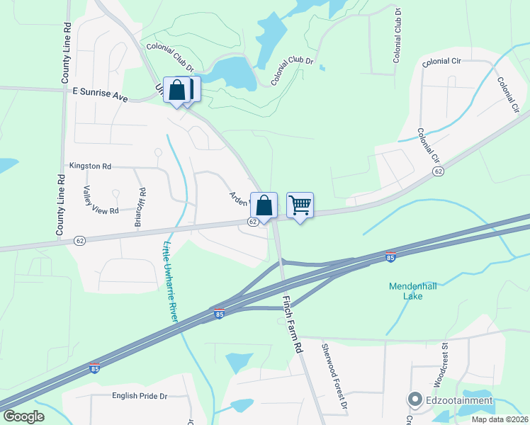 map of restaurants, bars, coffee shops, grocery stores, and more near 6037 Unity Street in Thomasville
