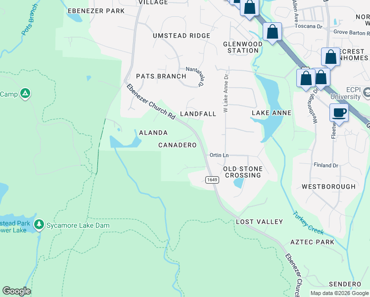 map of restaurants, bars, coffee shops, grocery stores, and more near 6001 Canadero Drive in Raleigh