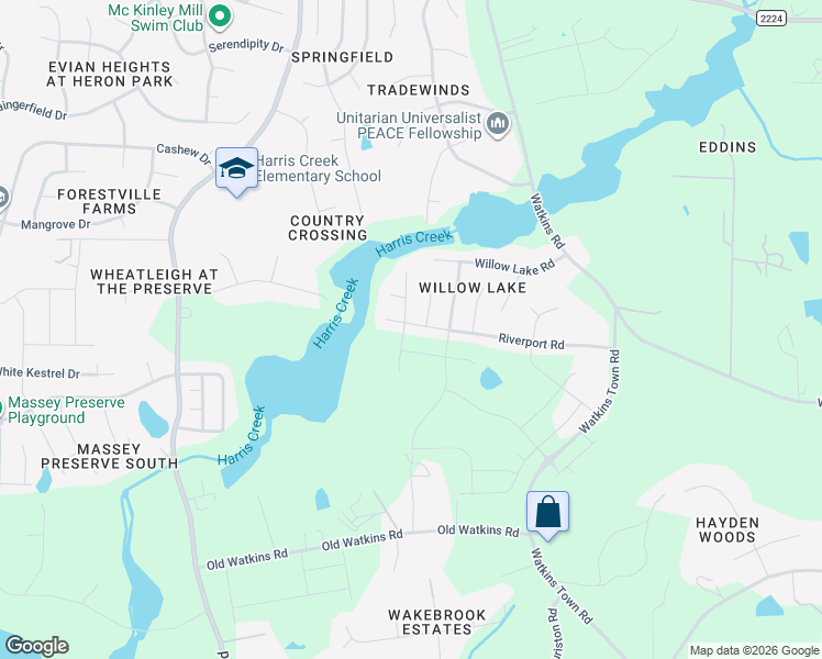 map of restaurants, bars, coffee shops, grocery stores, and more near 3200 Sandy Bluff Road in Raleigh