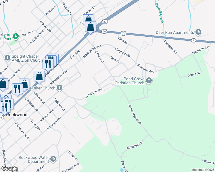 map of restaurants, bars, coffee shops, grocery stores, and more near 704 Bernard Avenue in Rockwood