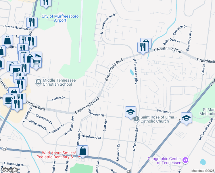 map of restaurants, bars, coffee shops, grocery stores, and more near 858 Village Court in Murfreesboro