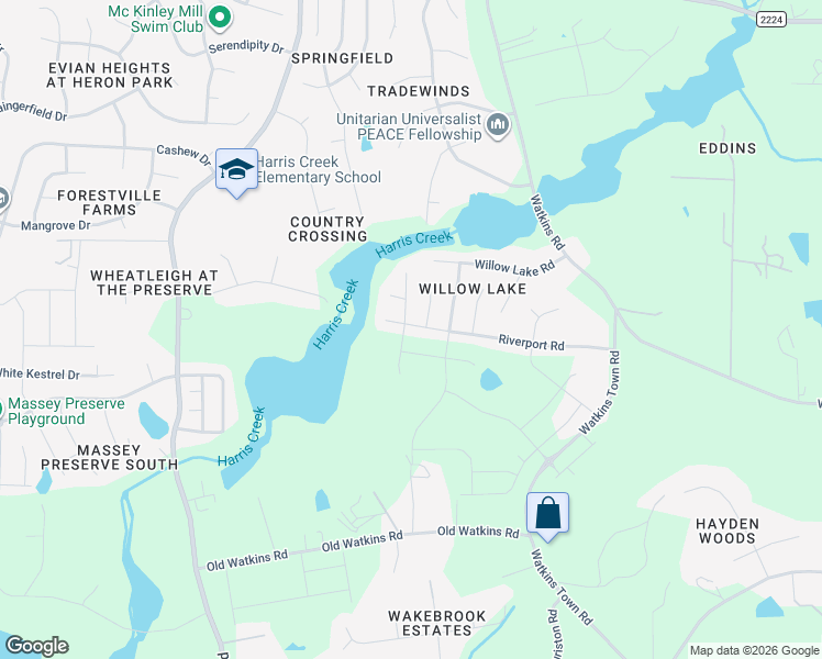 map of restaurants, bars, coffee shops, grocery stores, and more near 3200 Sandy Bluff Road in Raleigh