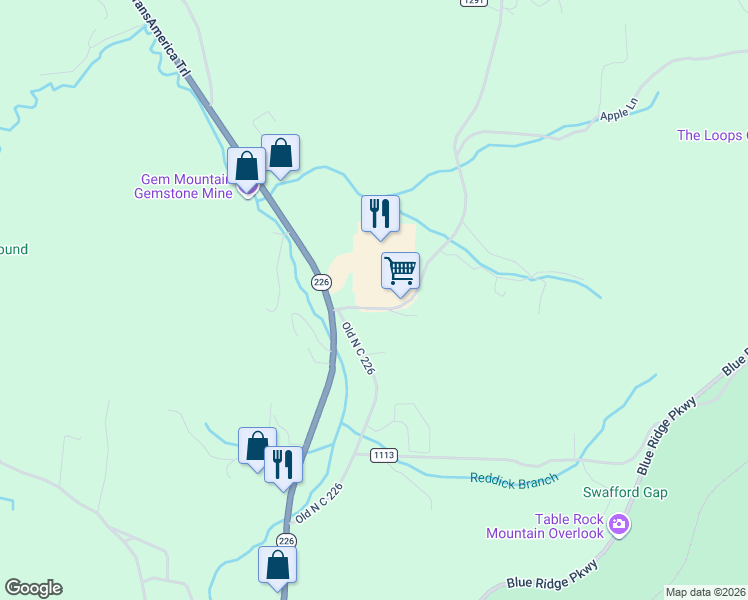 map of restaurants, bars, coffee shops, grocery stores, and more near 2522 Halltown Road in Spruce Pine