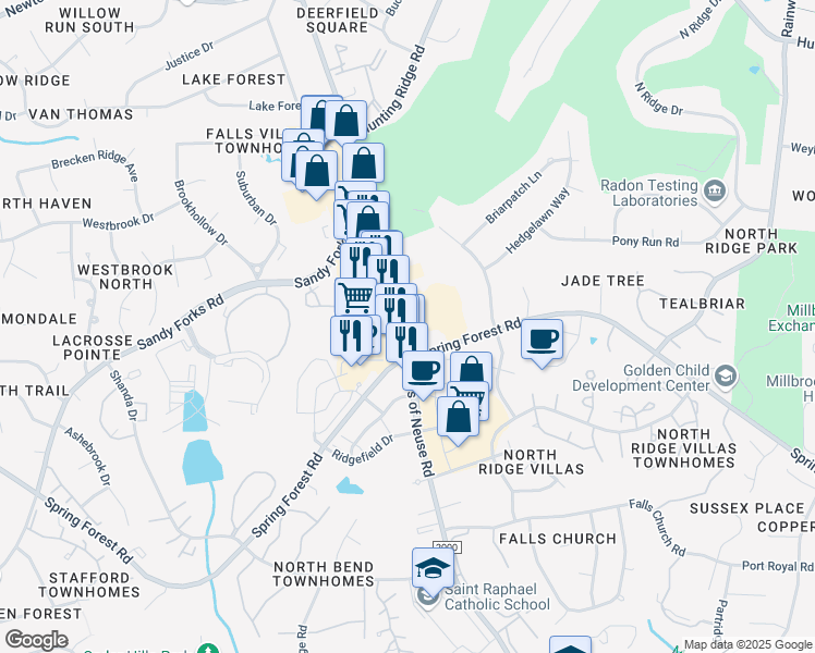 map of restaurants, bars, coffee shops, grocery stores, and more near State Road 2000 in Raleigh