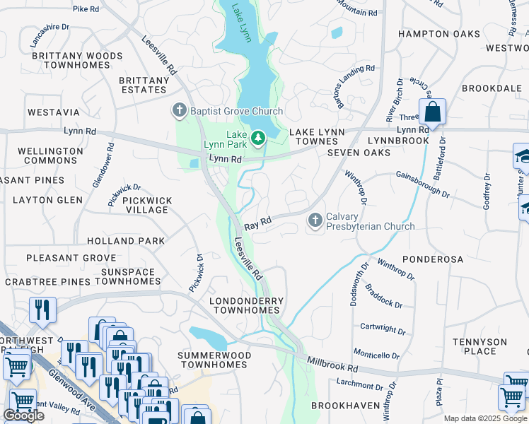 map of restaurants, bars, coffee shops, grocery stores, and more near 204 Autumn Chase Drive in Raleigh