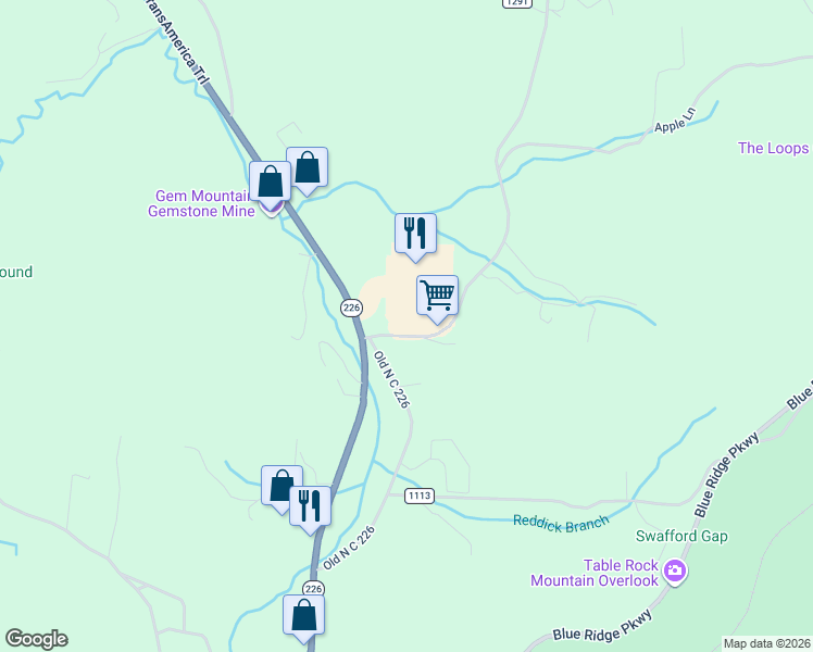 map of restaurants, bars, coffee shops, grocery stores, and more near 2522 Halltown Road in Spruce Pine