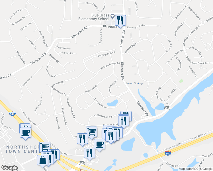 map of restaurants, bars, coffee shops, grocery stores, and more near 1817 Strathmore Road in Knoxville
