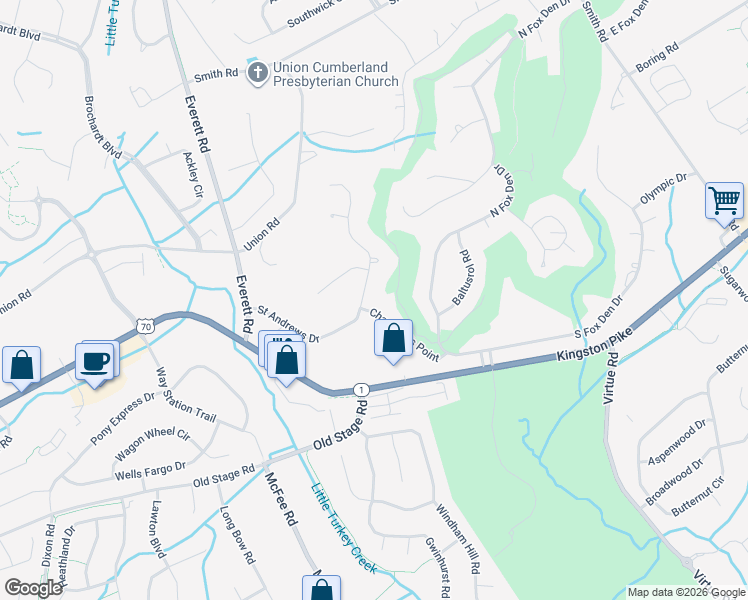 map of restaurants, bars, coffee shops, grocery stores, and more near 161 Saint Andrews Drive in Knoxville