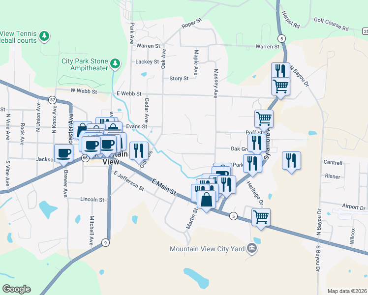 map of restaurants, bars, coffee shops, grocery stores, and more near 604 Franks Drive in Mountain View