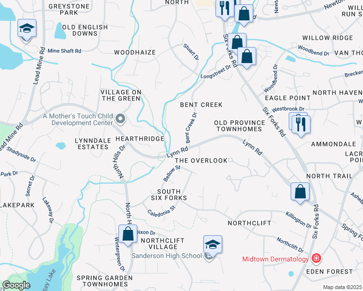 map of restaurants, bars, coffee shops, grocery stores, and more near 6418 English Oaks Drive in Raleigh