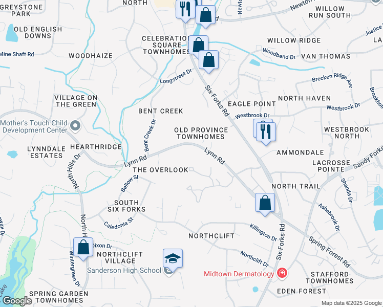 map of restaurants, bars, coffee shops, grocery stores, and more near 520 Bridle Ridge Lane in Raleigh