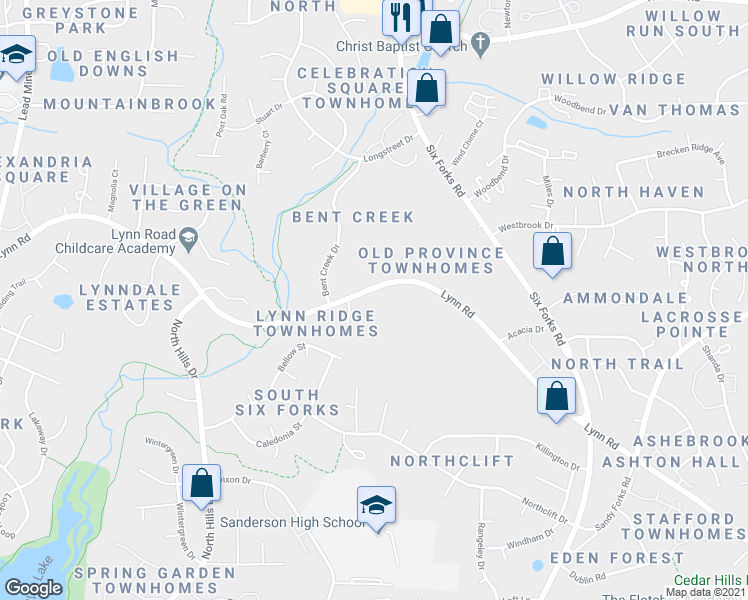 map of restaurants, bars, coffee shops, grocery stores, and more near 561 Bridle Ridge Lane in Raleigh