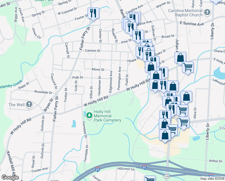 map of restaurants, bars, coffee shops, grocery stores, and more near 717 Edgewood Avenue in Thomasville