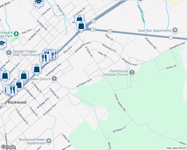 map of restaurants, bars, coffee shops, grocery stores, and more near 704 Bernard Avenue in Rockwood