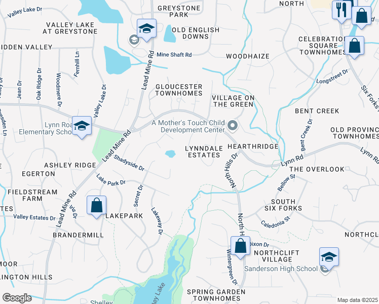 map of restaurants, bars, coffee shops, grocery stores, and more near 6608 Lynndale Drive in Raleigh