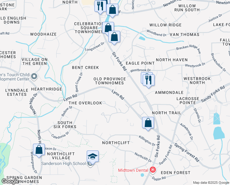 map of restaurants, bars, coffee shops, grocery stores, and more near 500-103 Bridle Ridge Lane in Raleigh
