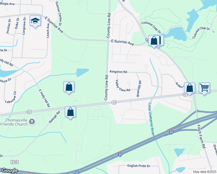 map of restaurants, bars, coffee shops, grocery stores, and more near 4174 County Line Road in Thomasville