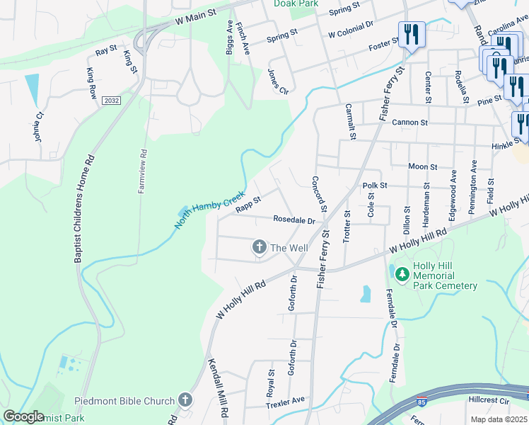 map of restaurants, bars, coffee shops, grocery stores, and more near 714 Rosedale Drive in Thomasville
