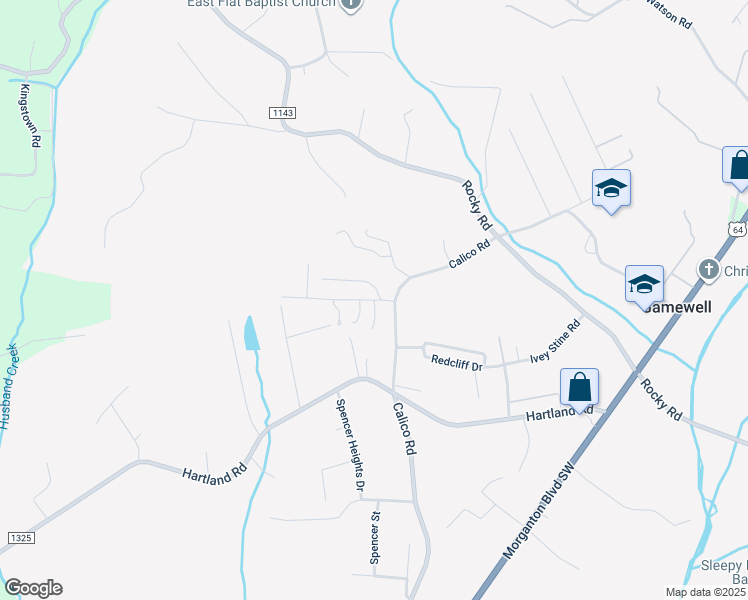 map of restaurants, bars, coffee shops, grocery stores, and more near 210 Highland Way in Lenoir