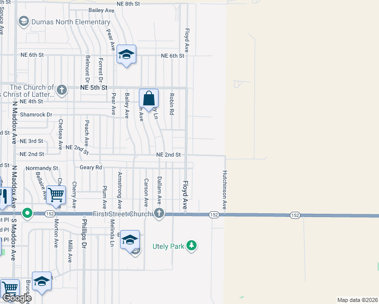 map of restaurants, bars, coffee shops, grocery stores, and more near 200 Floyd Avenue in Dumas
