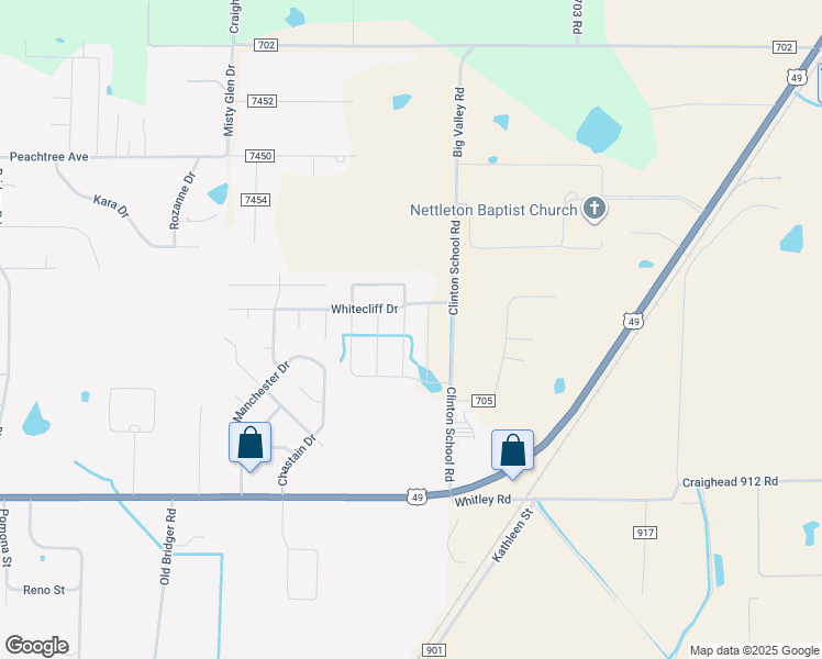 map of restaurants, bars, coffee shops, grocery stores, and more near 4590 Edinburgh Drive in Jonesboro