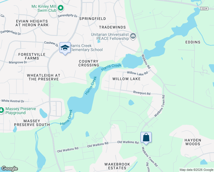 map of restaurants, bars, coffee shops, grocery stores, and more near 3201 Sandy Bluff Road in Raleigh