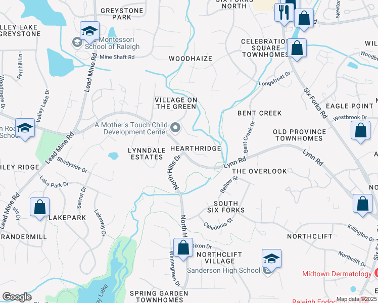 map of restaurants, bars, coffee shops, grocery stores, and more near 933 Hearthridge Court in Raleigh