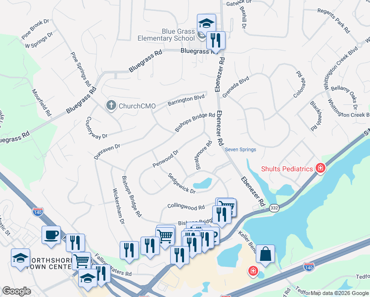 map of restaurants, bars, coffee shops, grocery stores, and more near 1812 Penwood Drive in Knoxville
