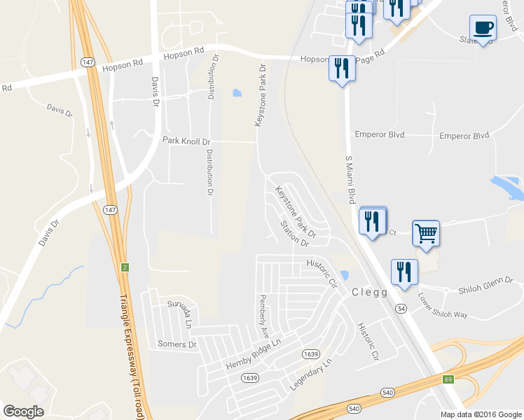 map of restaurants, bars, coffee shops, grocery stores, and more near 204 Mainline Station in Morrisville