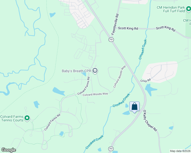 map of restaurants, bars, coffee shops, grocery stores, and more near 477 Colvard Farms Road in Durham