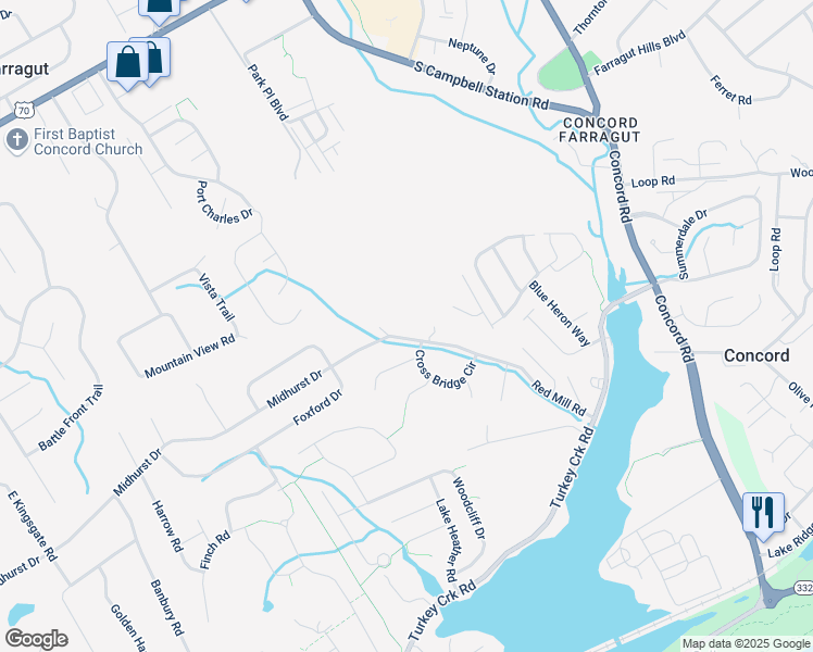 map of restaurants, bars, coffee shops, grocery stores, and more near 604 Red Mill Road in Knoxville
