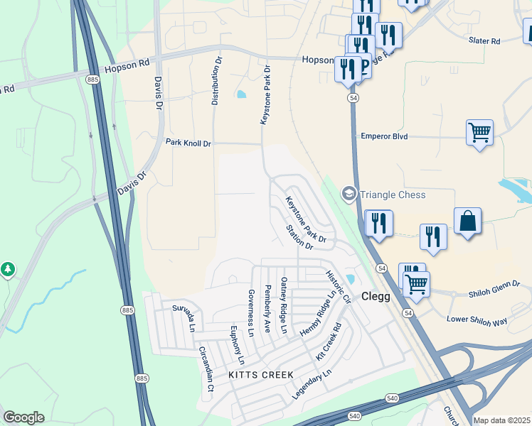 map of restaurants, bars, coffee shops, grocery stores, and more near 204 Mainline Station in Morrisville
