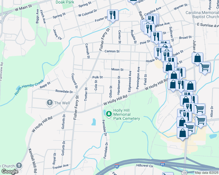 map of restaurants, bars, coffee shops, grocery stores, and more near 706 Dillon Street in Thomasville