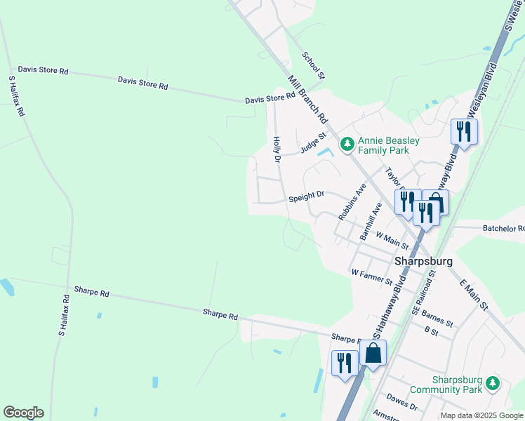 map of restaurants, bars, coffee shops, grocery stores, and more near 813 Speight Drive in Rocky Mount