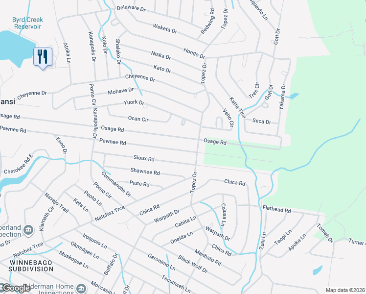 map of restaurants, bars, coffee shops, grocery stores, and more near 5257 Pawnee Road in Crossville