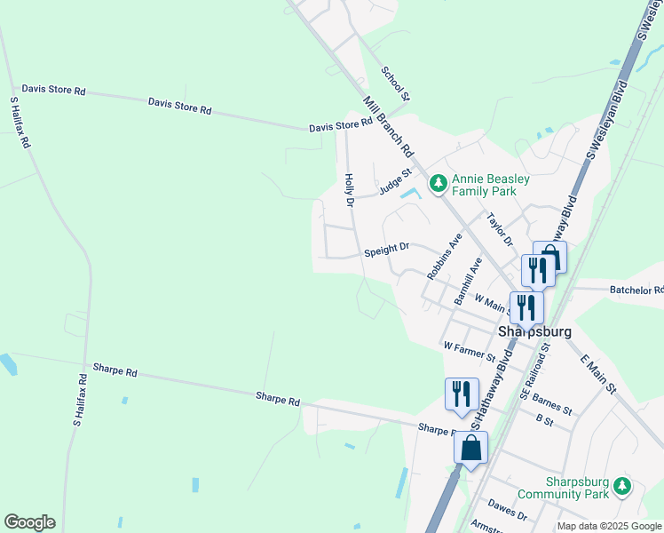 map of restaurants, bars, coffee shops, grocery stores, and more near 813 Speight Drive in Rocky Mount