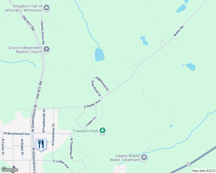 map of restaurants, bars, coffee shops, grocery stores, and more near 531 Edgewood Drive in Liberty