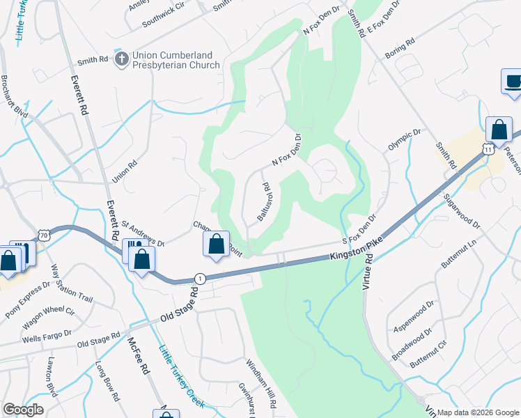 map of restaurants, bars, coffee shops, grocery stores, and more near 212 Baltusrol Road in Knoxville