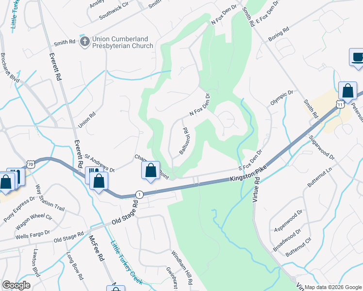 map of restaurants, bars, coffee shops, grocery stores, and more near 212 Baltusrol Road in Knoxville