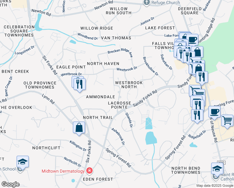 map of restaurants, bars, coffee shops, grocery stores, and more near 6605 Arbor Grande Way in Raleigh